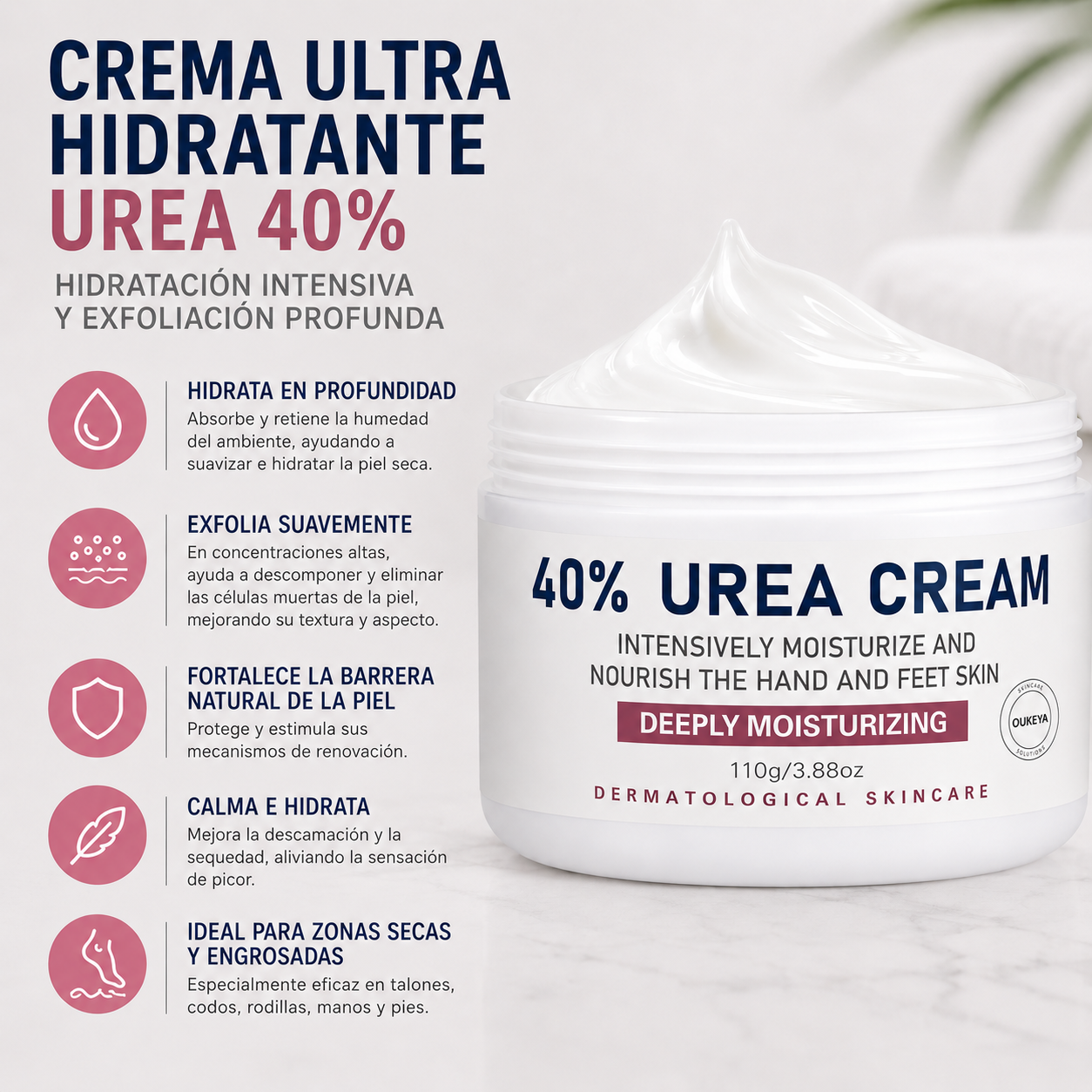 Crema Hidratante para Pies Secos y Agrietados | Elimina Fisuras, Durezas y Tacones Agrietados | Crema Urea al 40% - 110gr