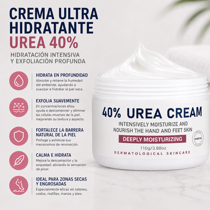 Crema Hidratante para Pies Secos y Agrietados | Elimina Fisuras, Durezas y Tacones Agrietados | Crema Urea al 40% - 110gr