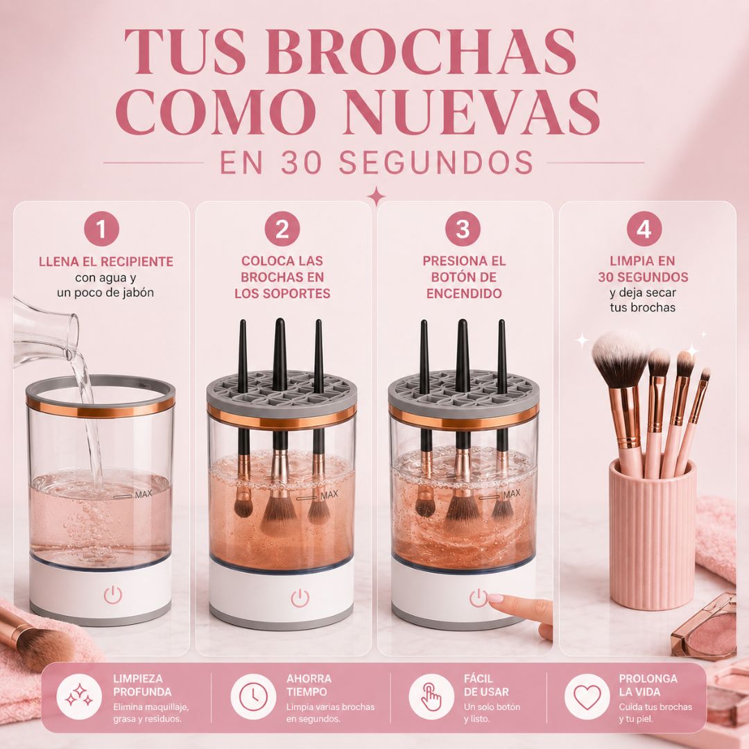 BrushWash™ - Limpiador Eléctrico de Brochas de Maquillaje