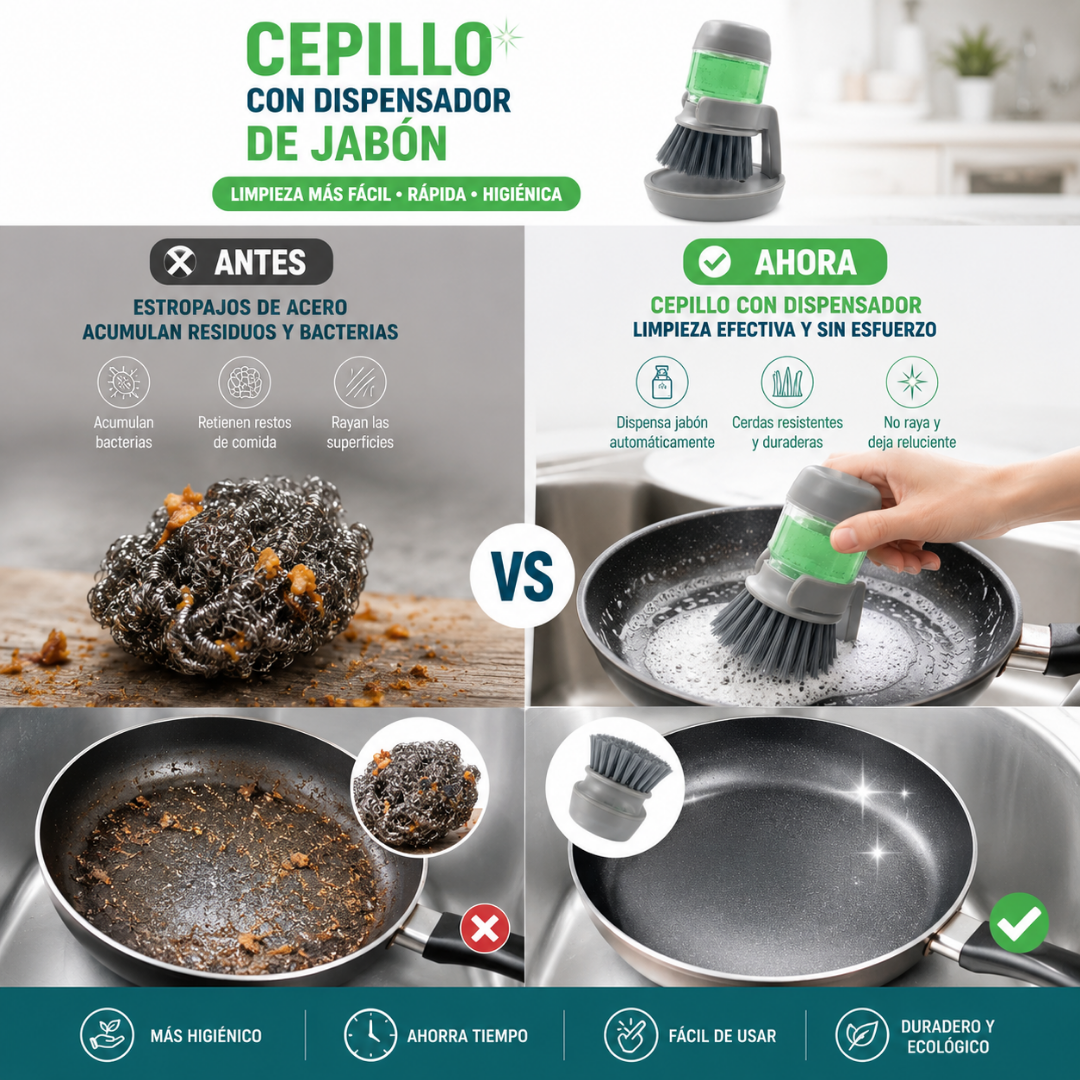 Cepillo Dispensador de Detergente para Platos | Lavá más rápido y limpio - Con Envío Gratis ✅ 💧
