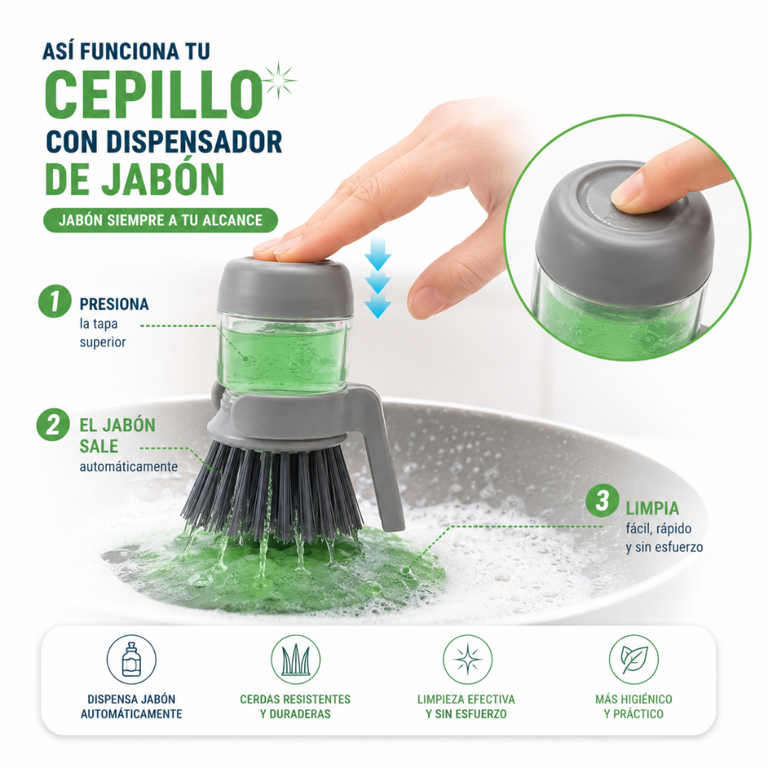Cepillo Dispensador de Detergente para Platos | Lavá más rápido y limpio - Con Envío Gratis ✅ 💧